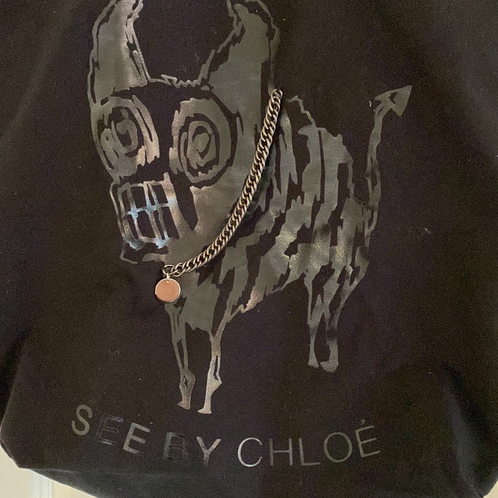 See by Chloe dog decal drawstring tote bag